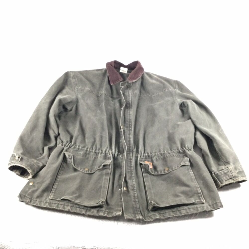 Vintage CARHARTT Work Jacket Black Blanket Lined Cordaroy Collar 2XL Cattleman